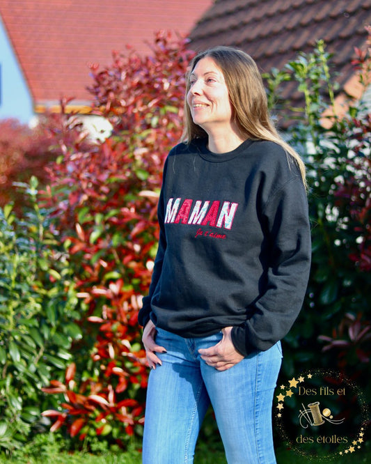 Sweat Memories col rond MAMAN - Je t'aime - broderie manche prénom simple