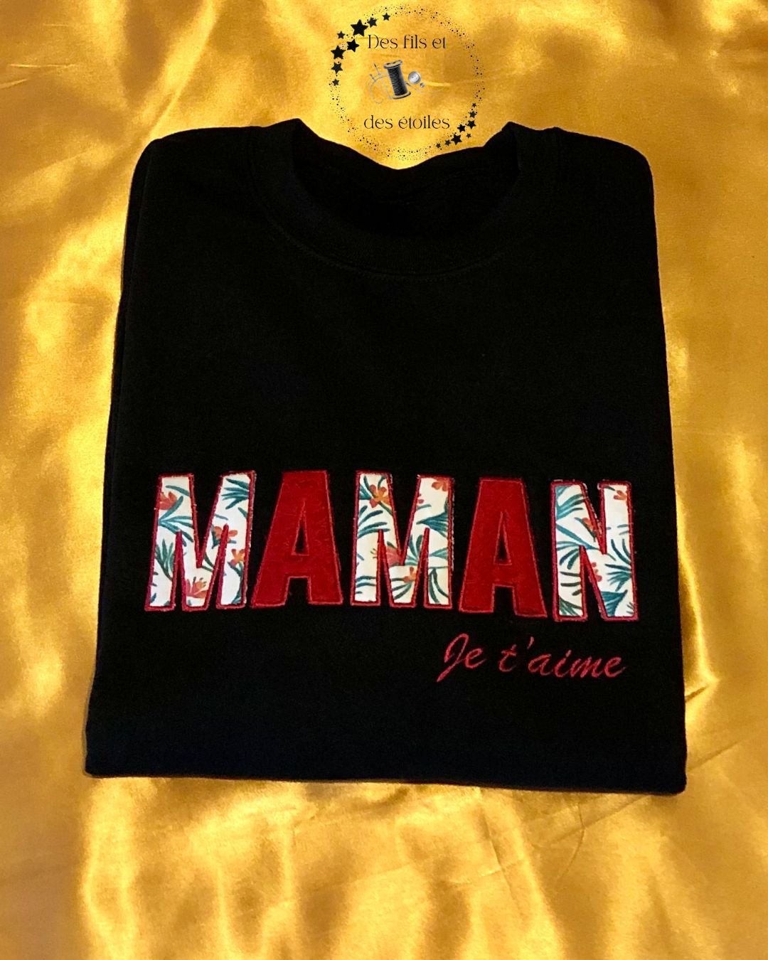 Sweat Memories col rond MAMAN - Je t'aime - broderie manche prénom simple