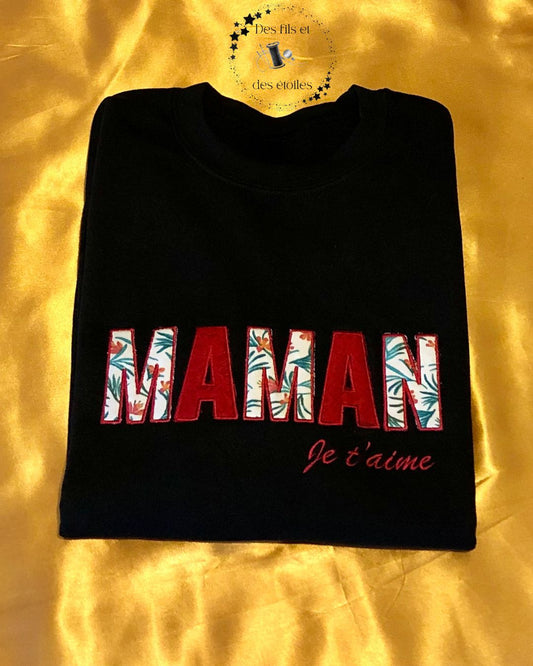 Sweat Memories col rond MAMAN - Je t'aime - broderie manche prénom simple