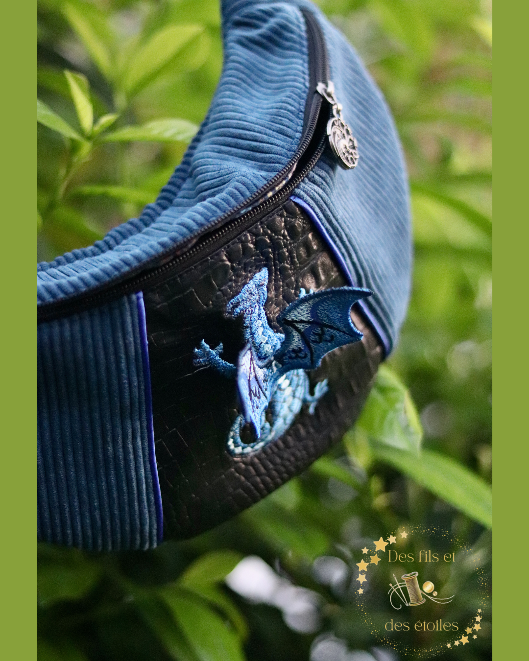 Sac banane brodé – Dragon bleu – Pièce unique – Intérieur Game of Thrones